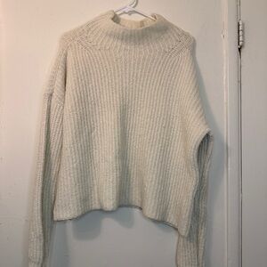 Anthropologie Cozy Cream Chunky Knit Mock Neck Sweater - Oversized Boho Chic